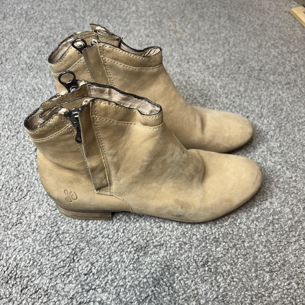 Sam Edelman Ankle Boots Womens Tan Leather Side Zip Low Heel Booties‎ Shoes